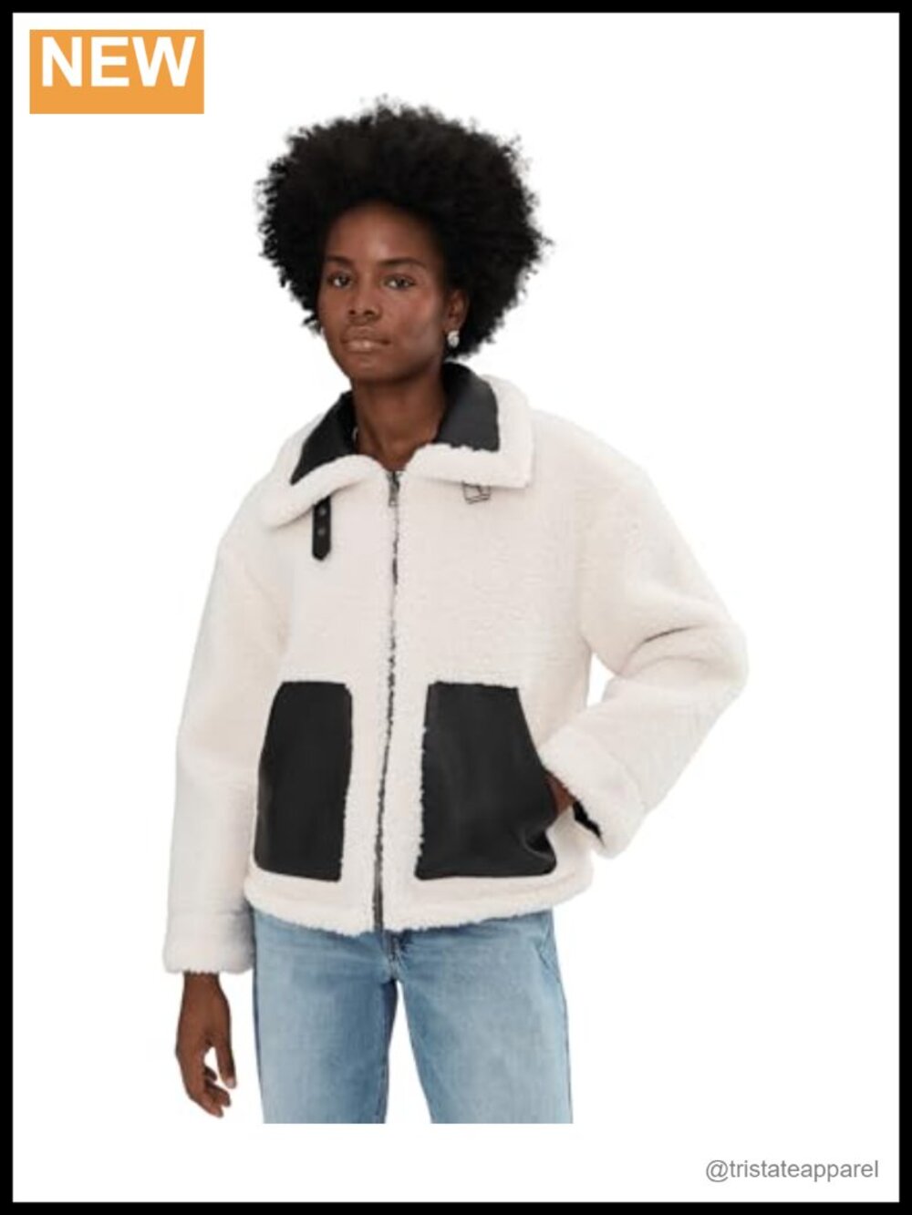 Reversible Faux Leather Sherpa Jacket Long Sleeve Zip Up Women's Coat